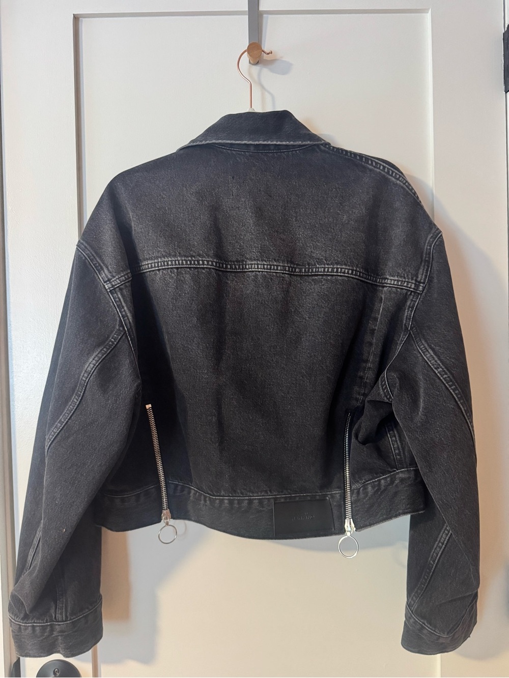 7 For All Mankind Black Washed Denim Trucker Jacket - Picture 4 of 4